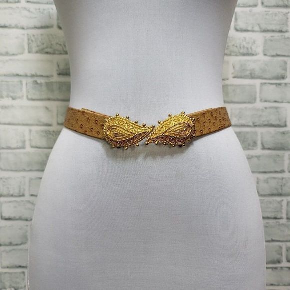 Vintage 90s Mimi di N Womens‎ Goldtone Paisley Buckle Faux Ostrich Waist Belt main image 6